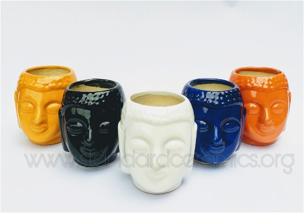 Ceramic Succulent Planters | buddha face Pot | SCI - 416 - H - 2.5 Inch, W - 2.5 Inch, SCI - 416