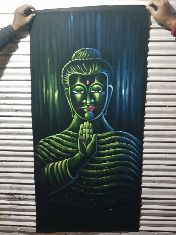 Peaceful Buddha Neon Glowing Painting In Neon Lighting Peace Mood ON