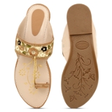 Women Flat Tan  Kolhapuri slipper - 6 Pair set - Beige tan