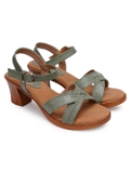 Olive green 2 inch heel Sandals for women - 6 pair set - Green