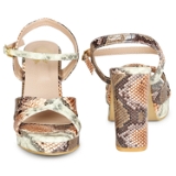 Beige snake High Heel sandals for women - 6 Pair set - Tan