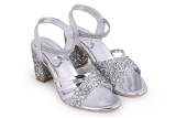 Silver 2 inch heel  fancy party wear sandal 6 Pair set - Silver