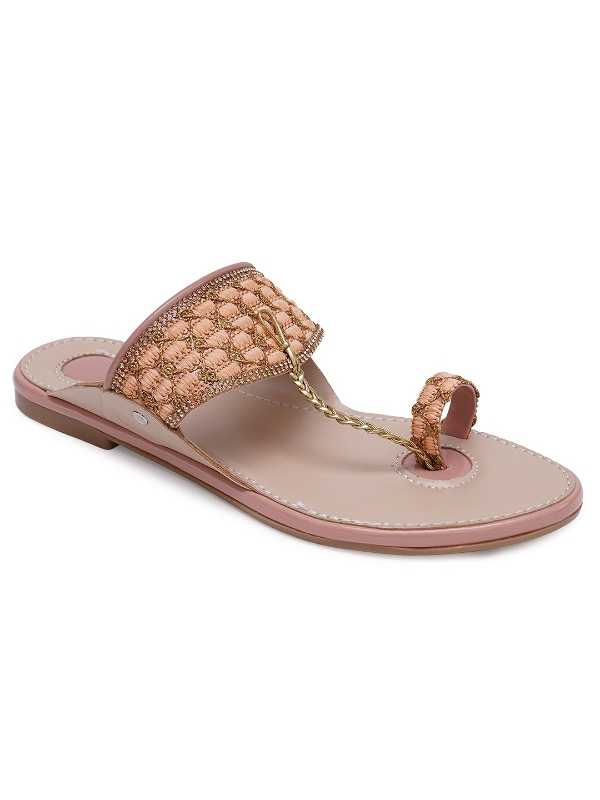 Women Flat Peach Kolhapuri slipper - 6 Pair set - Peach
