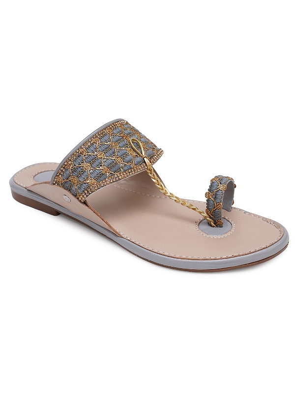 Women Flat Grey Kolhapuri slipper - 6 Pair set - Grey