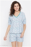 GTCb-11375719 Clovia Cotton Pretty Florals Top & Shorts - Tropical Blue, M