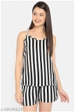 GTCb-58030927 Sassy Stripes Cami Top & Shorts Set in Black - Crepe  - White Stripes, L