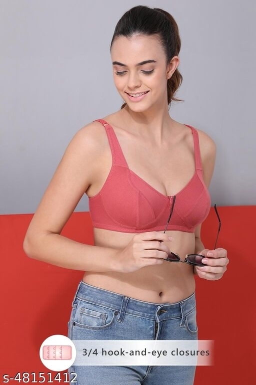 GIWb-48151412 Clovia Non-Padded Non-Wired Full Cup Bra in Pink - Cotton  - Red, 32-C