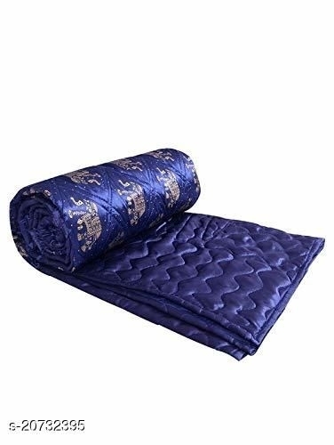 GHFa-20732400 FEATHER SOFT Jaipuri Silk Gold Elephant Print Designer Double Bed (90x100) AC - 100 ×90 Inches, Persian Blue