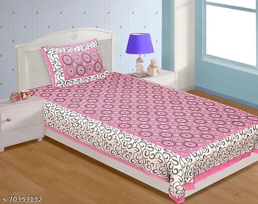 GHFa-70353152 100% Cotton Fabric Jaipuri Bedsheet 1 Bed Sheet - Single, Persian Pink