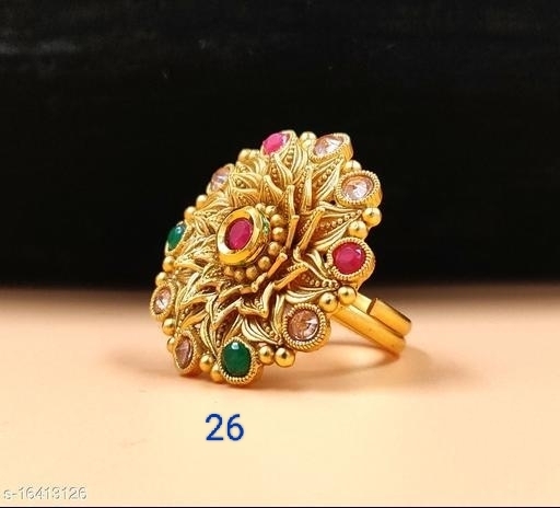 GJc-16413122 Neelam Rajwadi Look Gold Plated Adjustable Finger Ring  - Golden-26, Adjustable