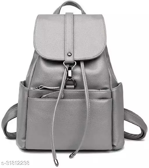 GAb -31812237 Latest Trendy Women & Girls Pu Leather Backpack  - Silver, Free Size