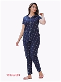 GTCb-193767609 Jaipuri Handblock Printed Night Suits Top & Payjama For Womens Girls - Navy Blue, XXL