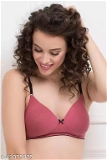 GIWb-43075805 Clovia Cotton Padded Non-Wired Multiway T-shirt Bra - Cranberry, 34-🅱️
