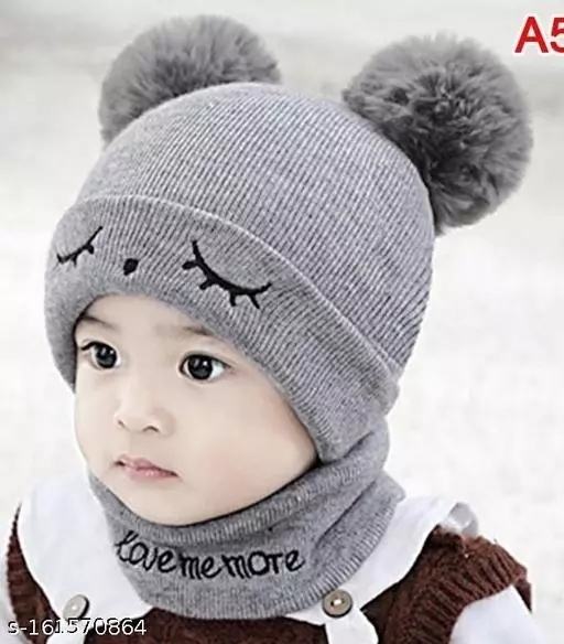 GWSc- 161570859 Tompik Baby Winter Hats & Scarf - Hit Gray, Free Size