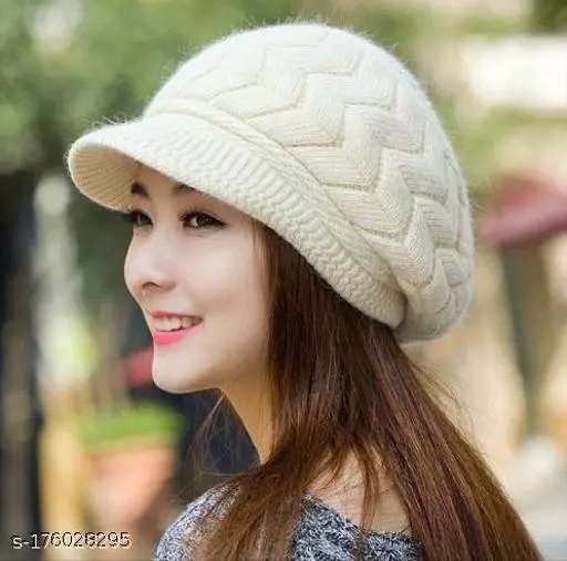 GWSc- 176028295 Alexvyan Winter Women"s Woolen Pashmina Arrow Hat Cap - White Linen, Free Size
