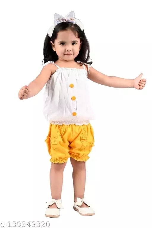 GKb- 139349320 Girls Top And Half Pant - Yellow, 9-12 Months