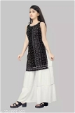 GKb- 154091465 Bandhini Print Top and Sharara Bottom For Girls - Black, 8-9 Years