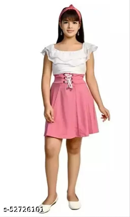GKb- 52726101 Trendy White Pink Frocks & Dresses  - Froly, 9-10 Years
