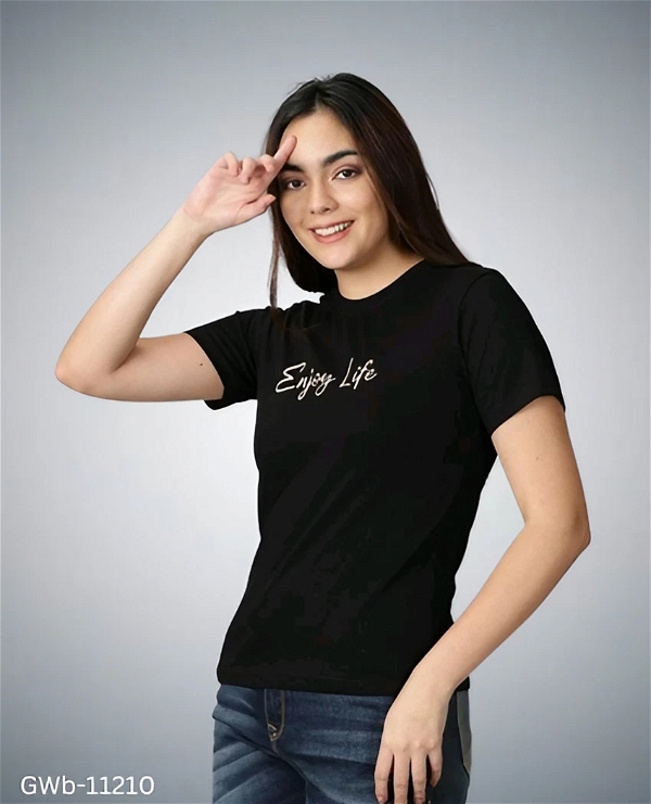 GWb-11210 Half Sleeve Black T-Shirt For Girls & Women's  - XS