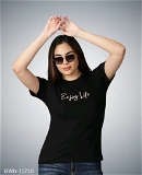 GWb-11210 Half Sleeve Black T-Shirt For Girls & Women's  - XS