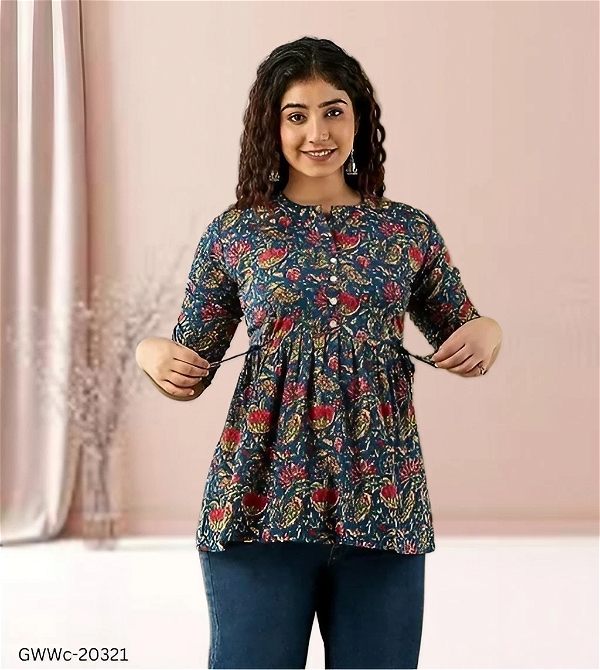 GWWc-20321 Printed Cotton Top For Women's  - L