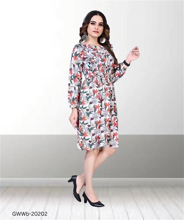 GWWb-20202 Trendy Fit and Flare Multicolor Dress - S