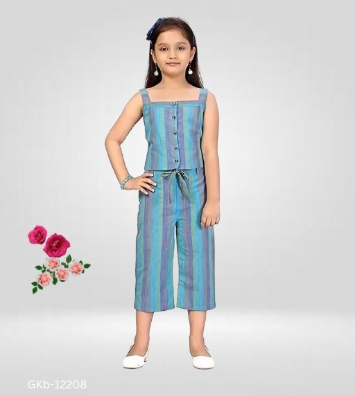 GKb-12208 Striped Pattern Top and Pants For Girls  - 8-9 Years