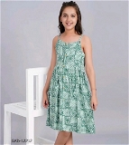 GKb-12212 Rayon Printed knee length Dresses For Girls  - 13-14 Years