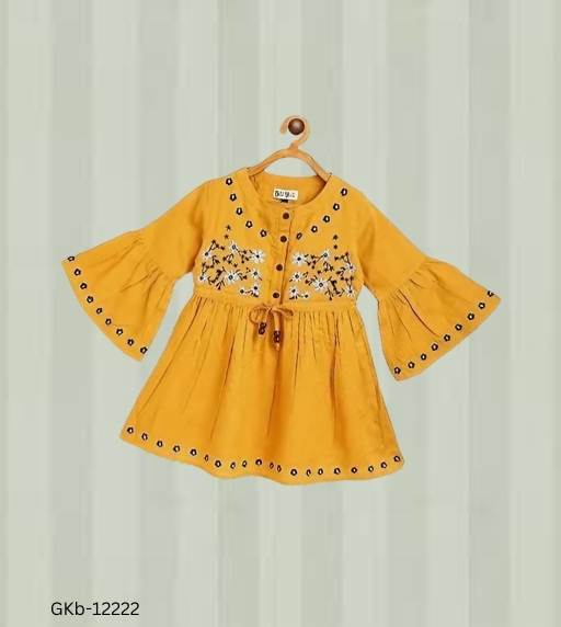 GKb-12222 Casual Embroidery Print Frock For Girls  - 3-4 Years