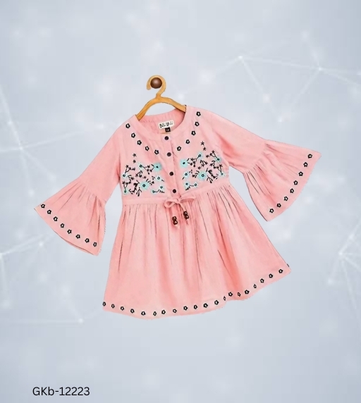 GKb-12223 Stylish Embroidery Print Frock For Girls  - 3-4 Years