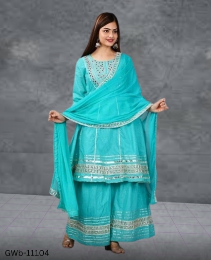 GWa-11104 Women Cotton kurta Sharara & Dupatta Set - XXL