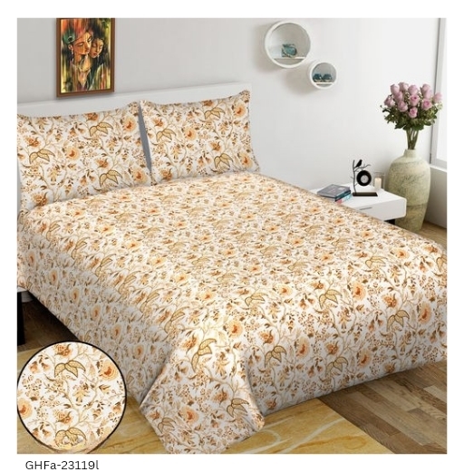 GHFa-23119 Premium Bedsheet with 2 zipper pillow cover  - King, Bone