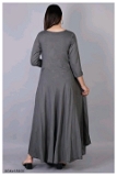 GGKa-15103 Women Grey Rayon Gown Dress - M