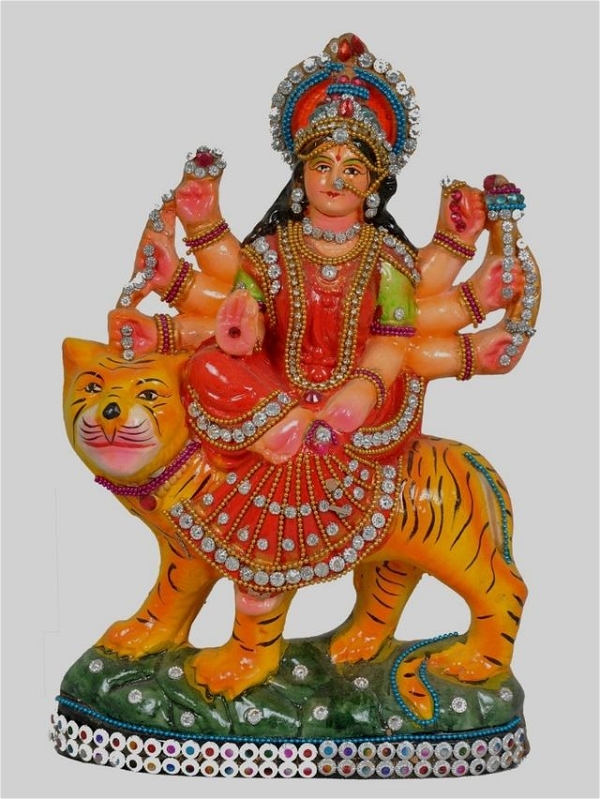 simonart and printing sherawali mata clay handicrafts idols 35 cm - 100.0, 35 cm 20 cm15 cm