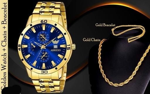 Golden Watch+ Golden Chain Combo Pack Of 2