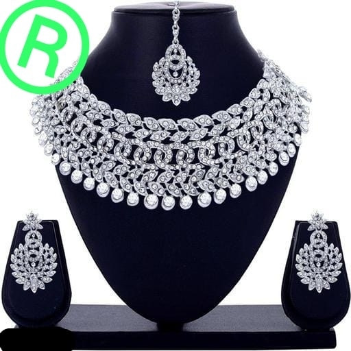 Rhodium Plated Jewellery Set White Astrian Diamond 
