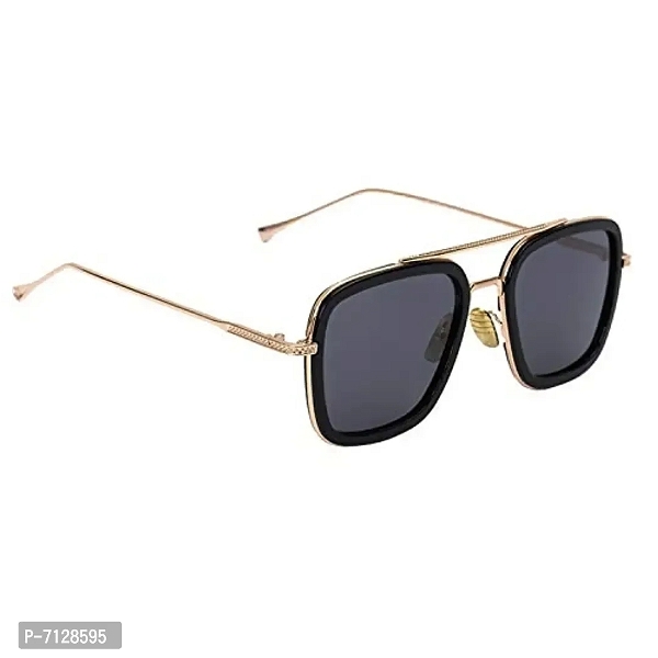 Dervin Men's Boy's Square Sunglasses (Golden Frame, Black Lens)(Medium)