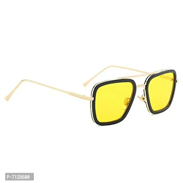 Dervin Men's Boy's Square Sunglasses (Golden Frame, Yellow Lens)(Medium)