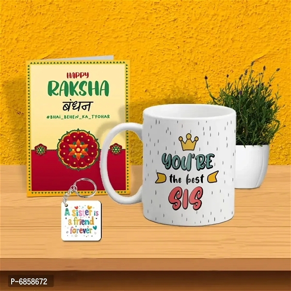 Rakhi Gift For Sister Printedcoffe Mug With Greetings Card And Keychain 