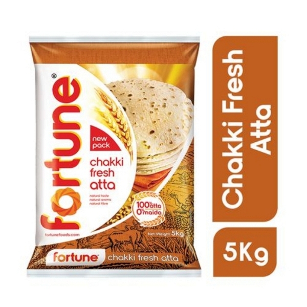 Fortune Chakki Fresh Atta - 100% Atta, 0% Maida - 5 Kg