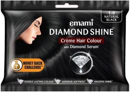 Emami Diamond Shine Creme hair Colour -  1.0 Black Natural  - Pouch