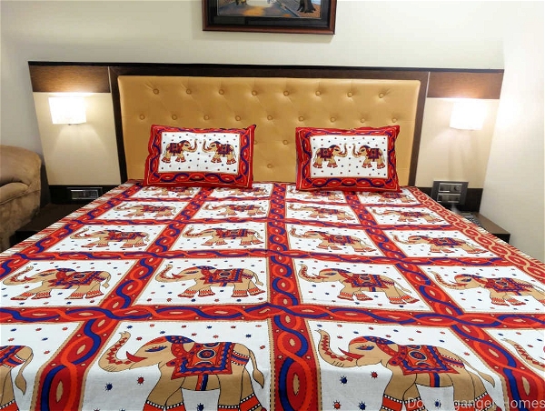 Red Elephant Ethnic Double Bed Sheet