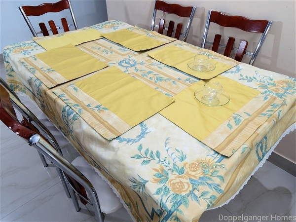Doppelganger Homes Golden Yellow Floral Table Cover (Cream Lace)