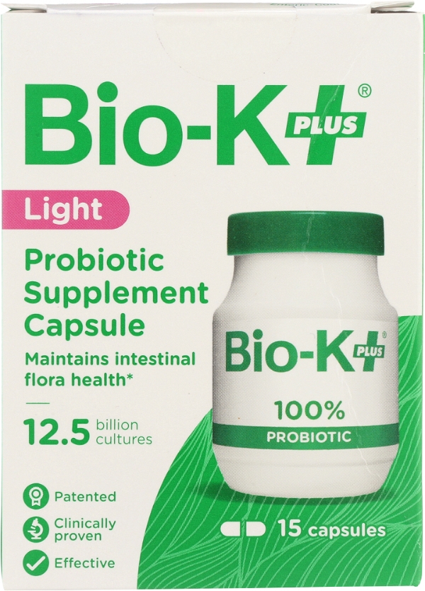 BIO-K+ BIO K: Probiotic Supplement Capsule Light 12.5 Billion Cultures, 15 cp