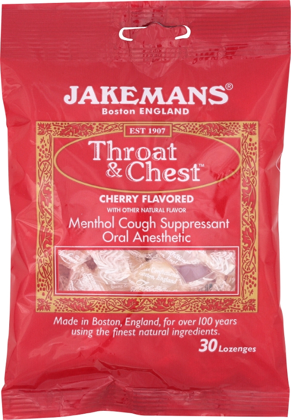 JAKEMANS: Lozenge Throat and Chest Menthol Cherry, 30 pc