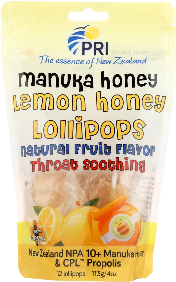 PACIFIC RESOURCES INTERNATIONAL PRI: Lollipops Lemon & Honey Throat Soothing 12 Counts, 4 oz