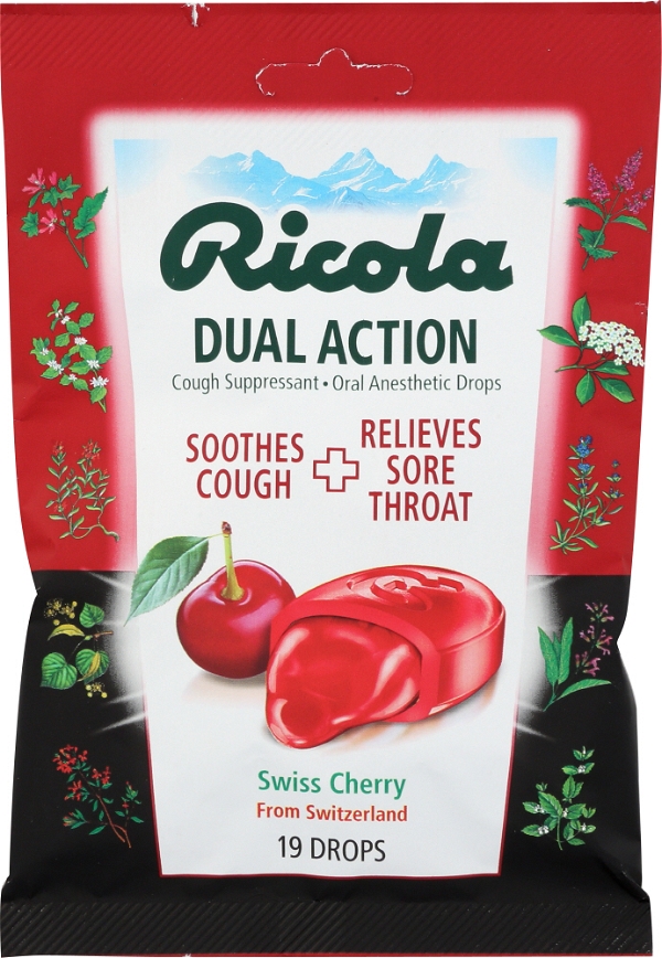 RICOLA: Dual Action Swiss Cherry Drops, 19 pc