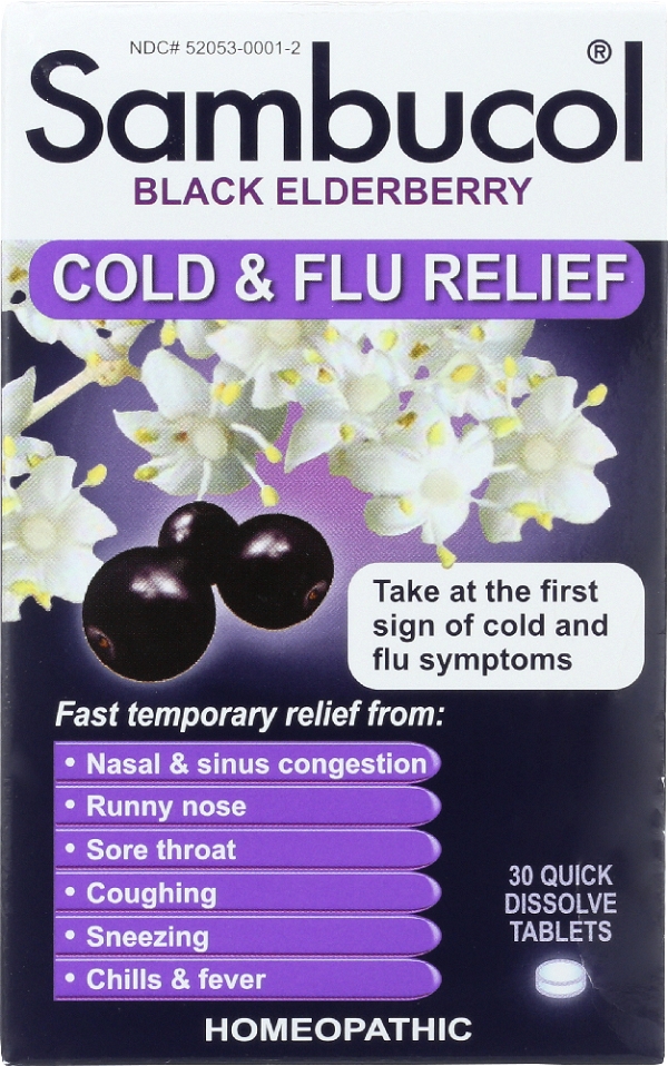 SAMBUCOL: Black Elderberry Cold & Flu Relief, 30 Quick Dissolve Tablets