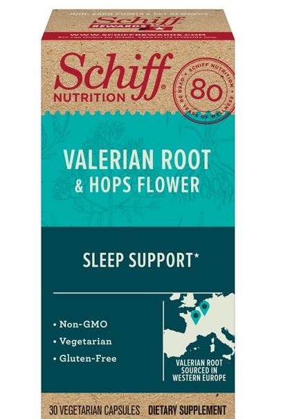 SCHIFF BIO FOODS: Valerian Root and Hops Flower Capsules, 30 cp