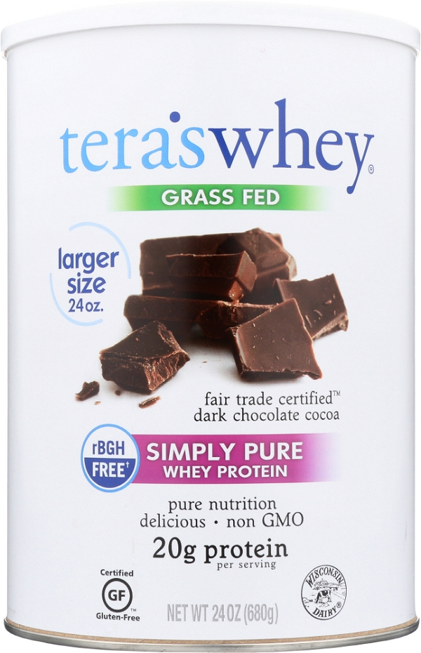 TERAS TERA'S WHEY: rBGH Free Fair Trade Certified Dark Chocolate Cocoa Whey Protein, 24 oz